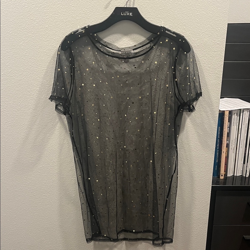 Le Lis Black Sheer Dress with Gold Stars